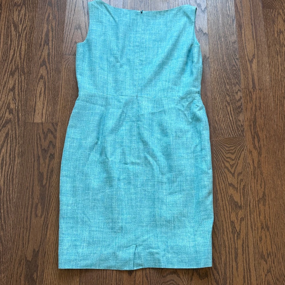Max Mara Turquoise Sleeveless V-Neck Sheath Dress Woven Textured Made in Romania